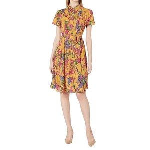 Nanette Lepore Yellow Floral Button Front Lightweight Cottagecore Spring Dress 6